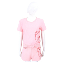 MOSCHINO 泰迪熊大頭刺繡粉色棉質運動套裝(T恤+短褲)