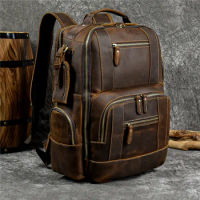 Newsbirds men's leather backpack retro luxury fashion style bagpack travel bag backpack school bag for man leather daypack men