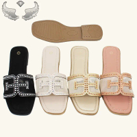 2025Factory Wholesale Spot Slippers Factory Slippers Summer Women's Flat Rhinestone Shoes