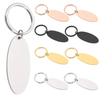 Wholesale 10Pcs/Lot Oval Blank Pet Tag 45X20mm Stainless Steel Keychain Custom Logo Text for DIY Accessories Blank Keychain