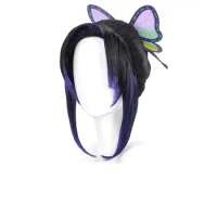 Butterfly-Decorated Short Wig for Kochou Shinobu CosPlay Costume in Anime 'Demon Slayer', Themed Party Wig