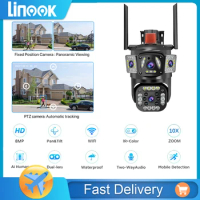 Linook CCTV camera V380,IP security camera CCTV,360,8MP,WIFI,outdoor waterproof belt alarm 360 pan tilt,CCTV dual lens camera