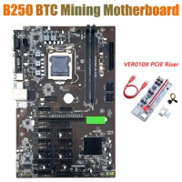 NEW-BTC B250 Mining Motherboard With VER010X PCIE Riser 12Xgraphics Card Slot LGA 1151 DDR4 USB3.0 For BTC Miner Mining