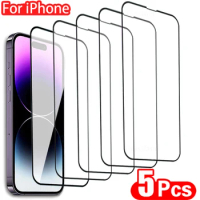 5Pcs Tempered Glass For iPhone 15 14 13 12 11 Pro XR X XS Max Screen Protector For iPhone 7 8 Plus Full Cover Protective Glass