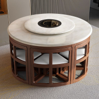 【免運】美雅閣| z%大理石餐桌椅組合現代簡約伸縮家用飯桌小戶型家具實木折疊圓桌