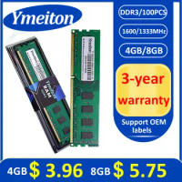 New Sealed memoriam ddr3 100PCS DDR3 1333MHz 1600MHz 4GB 8GB U-DIMM RAM 240Pin 1.5v PC Ymeiton Desktop Memory