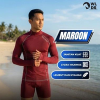 Baju Baselayer Pria Manset Berenang Outdoor Rashguard Wetsuit Lycra XXXL Maroon