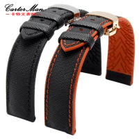 20mm 22mm 24mm Nylon Leather Watch Strap Black General Watch Band for Omega Seamster 300 Seiko Hamilton Certina Citizen Bracelet