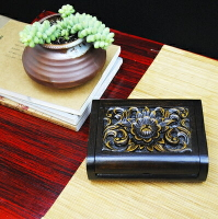 泰國柚木手工雕花首飾盒木質桌面實木家居飾品名片盒百寶箱1入