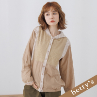 betty’s貝蒂思　蕾絲條紋拼接連帽外套(駝色)