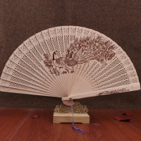木質扇子中國風檀香扇古風鏤空裝飾擺件流蘇配飾折扇女式折疊扇