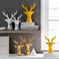 收獲小屋陶瓷擺件現代簡約辦公桌鹿頭鹿雕塑家居歐式圣誕鹿裝飾品
