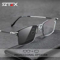 SZTZX Ultralight Men Business Glasses Reading Glasses Photochromic Anti Blue Ray Myopia Glasses Prescription Optical Eyeglasses