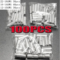ขั้วต่อสายไฟก้น, 100 ชิ้น, AWG 22-10, ทองแดงหุ้มทองแดง, ประกบจีบขั้วต่อแขน, ขั้วเปลือย, ชุดขั้วต่อจี