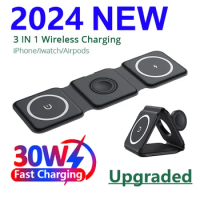 30W 3 in 1 Magnetic Wireless Charger Pad Stand for iPhone 14 13 12 15 Pro Max Airpods iWatch Fast Wireless Charging Dock Station