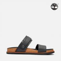 Timberland官方旗艦 男款黑色後帶式皮革涼鞋|A2CET015