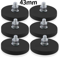 6/8Pcs 43x6 Strong Rubber Coated Neodymium Magnet Mount Base Suction Cup Magnet With M6 Threaded Stud Scratch-Resistant Car Lamp