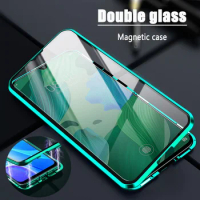 Magnetic Double Sided Tempered Glass Phone Case For Samsung Galaxy A12 A13 A14 A22 A24 A23 5G 4G Shockproof Aluminum Phone Cover