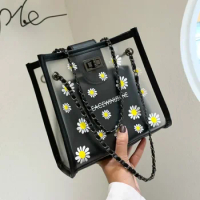 Women's Daisy Shoulder Bag New Fashion Transparent Jelly Handbag Wallet Clutch Ladies Bag