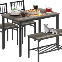Dining Table Set for 4/Computer Desk,Kitchen Table with 2 Chairs and a Bench, Dining Set 4 Piece Set for Dining Room