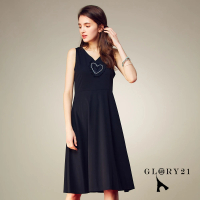 【GLORY21】速達-網路獨賣款-V領氣質洋裝(黑色)