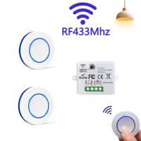 Mini Home Light Switch 10A 220V 110V Round Wireless Panel Switch Remote Control Relay RF433Mhz Module Transmitter For Bedroom