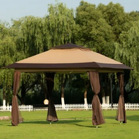 Pop-Up Gazebo Tent Instant with Mosquito Netting Outdoor Gazebo Canopy Shelter, Beige and Brown，Cover Area 96 sq.ft