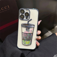 【JC Collection】立體飲料杯流沙流動手機背蓋適用於IPhone13&amp;14&amp;13pro&amp;14pro(透明)