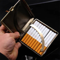 Cigarette Case Genuine Leather Smoking Box Portable Cigarette Holder Father's Day Gifts Carry-on Stainless Steel Cigarette Case