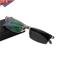 High-end Business Men Sun Photochromic Progressive Multi Focus Reading Glasses Outdoor Presbyopia Glasses