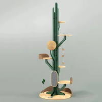 Cactus Cat Scratching Post, Multistory Cat Villa, Solid Wood, Thickened and Stable, Climbing Toy, Leisure Hammock