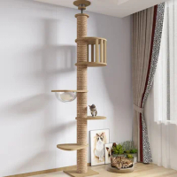 Cat Supplies Wooden Tree House Multifunction Pet Furniture Cat Toys Kitten Climbing Scratching Tower With Hammock Cat Bed