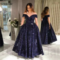 New Arrival V Neck Sequine Lace Evening dresses 2024 Off Shoulder Lace Up Formal Evening gowns Women Gowns Party Robe De Soiree