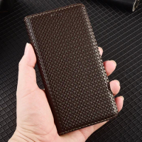 Woven Pattern Genuine Leather Case For Sony Xperia 1 5 10 II III IV V Business Phone Cover Cases