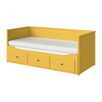 HEMNES 坐臥兩用床/3床底收納盒/2床墊, 黃色/åfjäll 軟硬適中, 80x200 公分