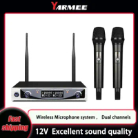 YARMEE 500-599MHz Stage Performance Home KTV UHF Handheld Dual Wireless Microphone System Karaoke System Dynamic With Host