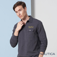【NAUTICA】素色拼接立領長袖POLO衫(深灰)