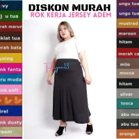 Rok Panjang Polos Payung Muslim / Rok Maxi Muslimah Kerja Rok Jersey - Hitam, L (All Size)