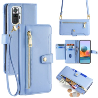 Zipper Wallet Phone Case Cover for Xiaomi Redmi Note 11T 10 Lite 10S 9 8 7 6 5 Pro Note 4X 4 3 Crossbody Phone Case with Strap