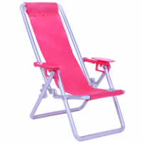 Fashion Miniature 1:12 Scale Hot Pink Foldable Plastic Beach Chair Deck Mini Garden Lovely Furniture for Barbie Doll Accessory