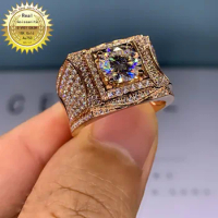 Solid luxury 18K Gold 2ct Moissanite Diamond Ring Men ring D color VVS With national certificate 001