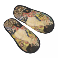 Lady With Fan By Gustav Klimt House Slippers Women Cozy Memory Foam Symbolism Art Slip On Hotel Slipper Shoes
