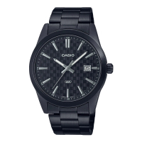 【CASIO 卡西歐】男錶 簡約指針錶 不鏽鋼錶帶 黑面 日期顯示 生活防水 MTP-VD03(MTP-VD03B-1)