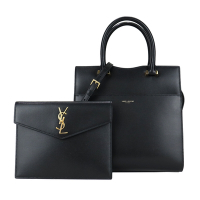 YSL UPTOWN系列粒面牛皮信封式口袋托特/兩用包(黑)