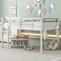 Playful Space bed,Safety Guaranteed,Wood Twin Size Loft Bed with Hanging Clothes Racks, White