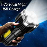 Đèn pin LED công suất cao, đèn pin cắm trại, với 4 đèn, đèn lồng đèn pin gia đình, có Thể Sạc Lại US