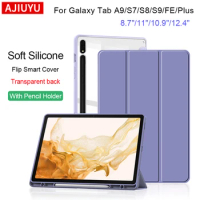 Case For Samsung Galaxy Tab S9 S8 S7 Plus FE 12.4 11 Clear Back Cover Pencil Holder For Tab A9 A8 S6 Lite Hard Acrylic Cover