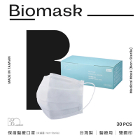 【BioMask保盾】醫療口罩 全白 成人用 30片/盒 未滅菌(醫療級、雙鋼印、台灣製造)