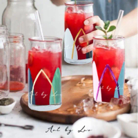 Gelas Minum Kaca Bening Motif Lukis 330 ml - Gelas Jus - Tumbler Glass - Room Decor - Dekorasi Rumah