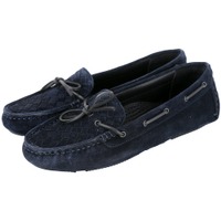 BOTTEGA VENETA 麂皮編織綁帶莫卡辛鞋(深藍色)